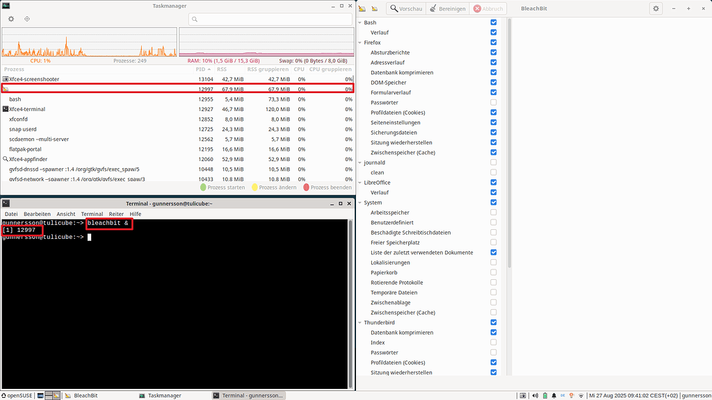 Checked my GUI applications in taskmanager: strange behaviour, i.e ...