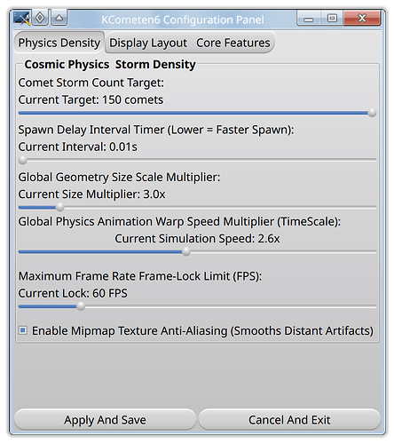 KCometen6 Configutation Panel tab 1
