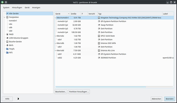 YaST2 - partitioner @ linux64                                                 _002