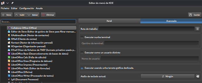 Vista avanzada del lanzador de la aplicación