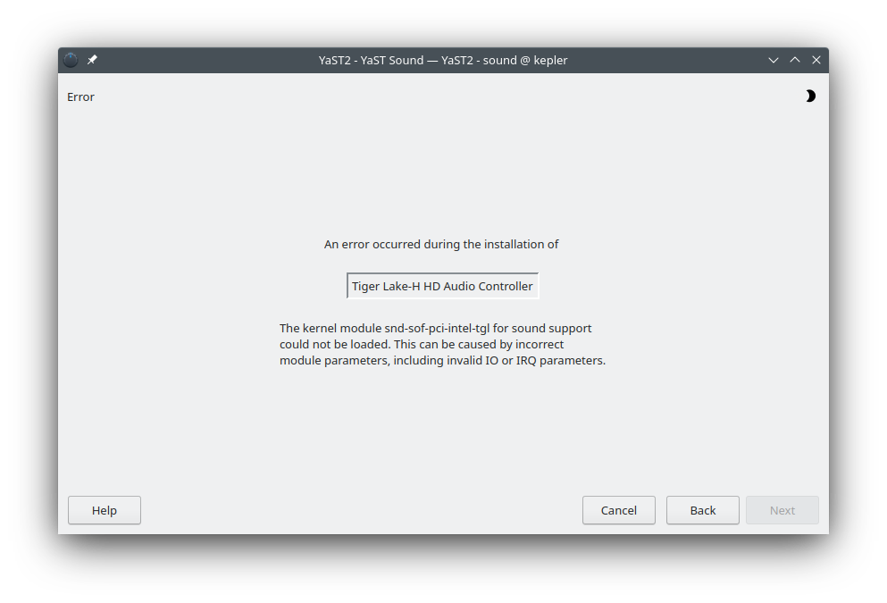Unable to configure sound card in YaST Sound and no sound thru Nvidia