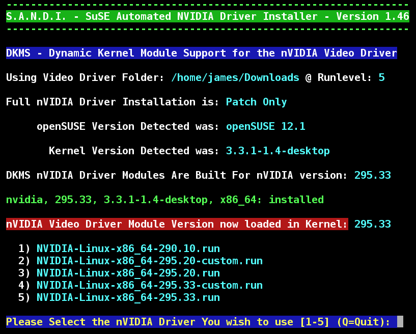 Article: S.A.N.D.I. - SuSE Automated NVIDIA Driver Installer - Version 1.47  - Open Chat - openSUSE Forums