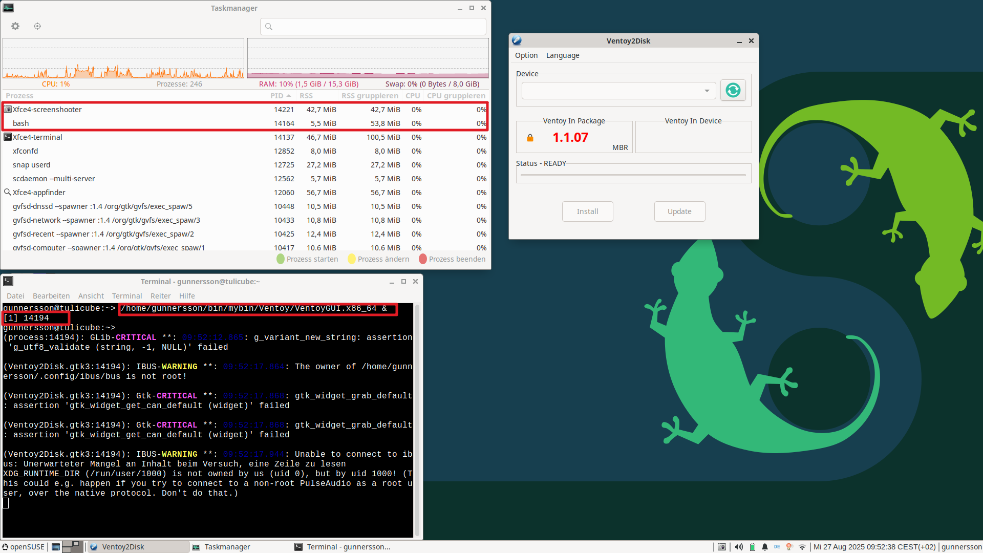 Checked my GUI applications in taskmanager: strange behaviour, i.e ...